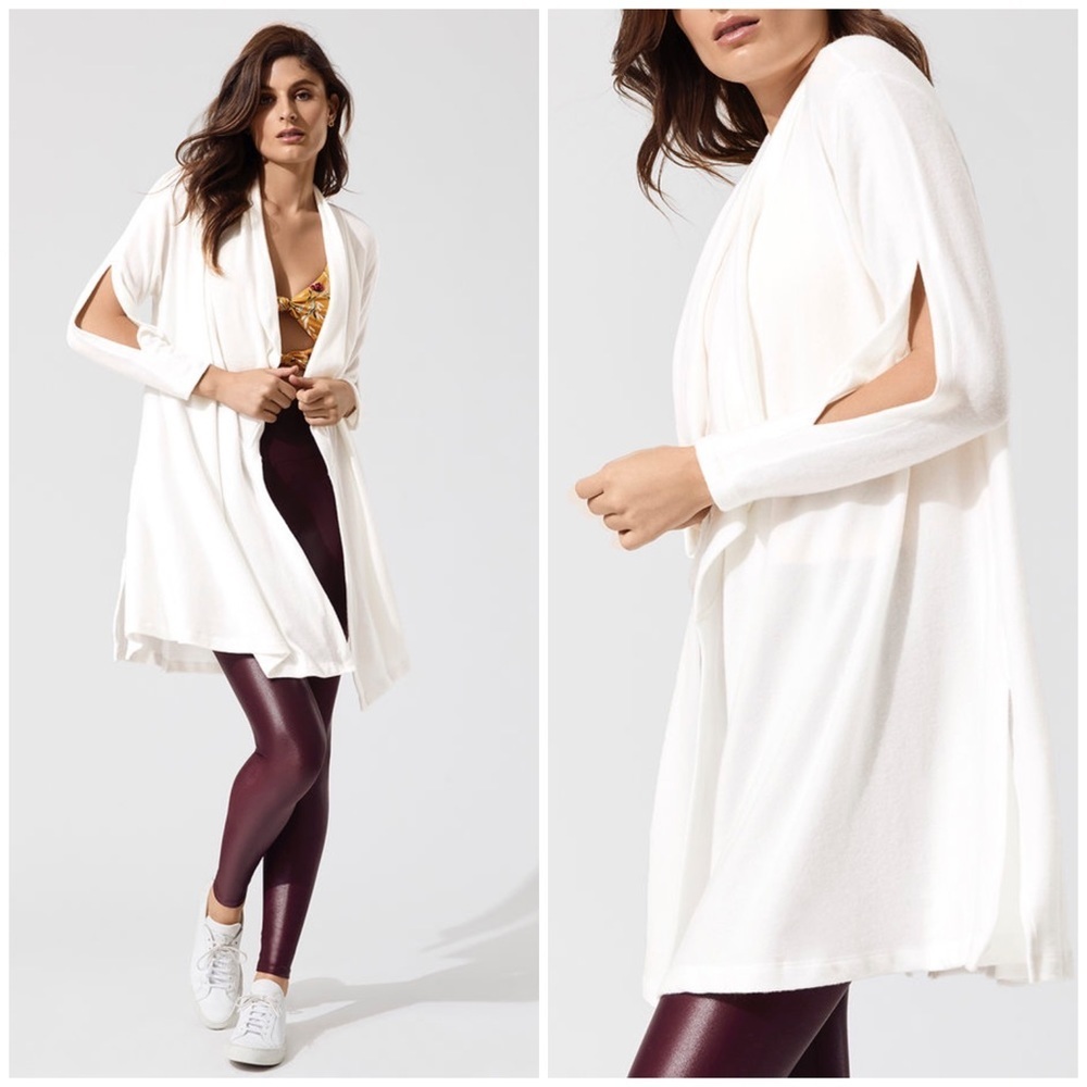 ☁️ LNA White Brushed Tencel Divergence Cut-Out Sleeves Cardigan